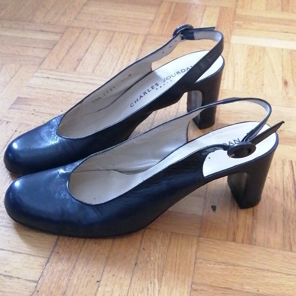 Navy leather slingbacks - Picture 1 of 5